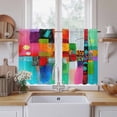 thumbnail image 2 of Colorful Oil Painted Tier Curtains, Modern Abstract Art Vintage Light Filtering Kitchen Curtains, 2Pcs Rod Pocket Half Window Treatments Panels for Sink Cafe Cabinet Basement 27.5x45 Inches, 2 of 9