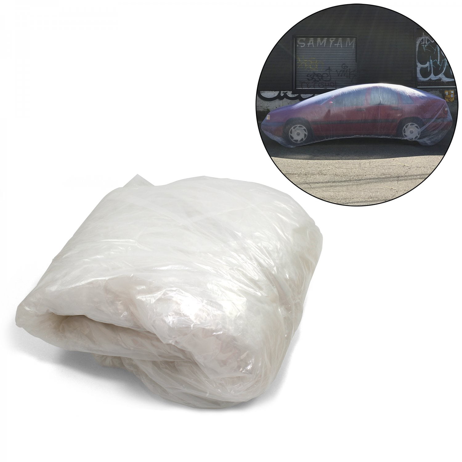 Inline Tube 5 PACK Clear Plastic Temporary Universal Disposable Car Cover Rain Dust Garage