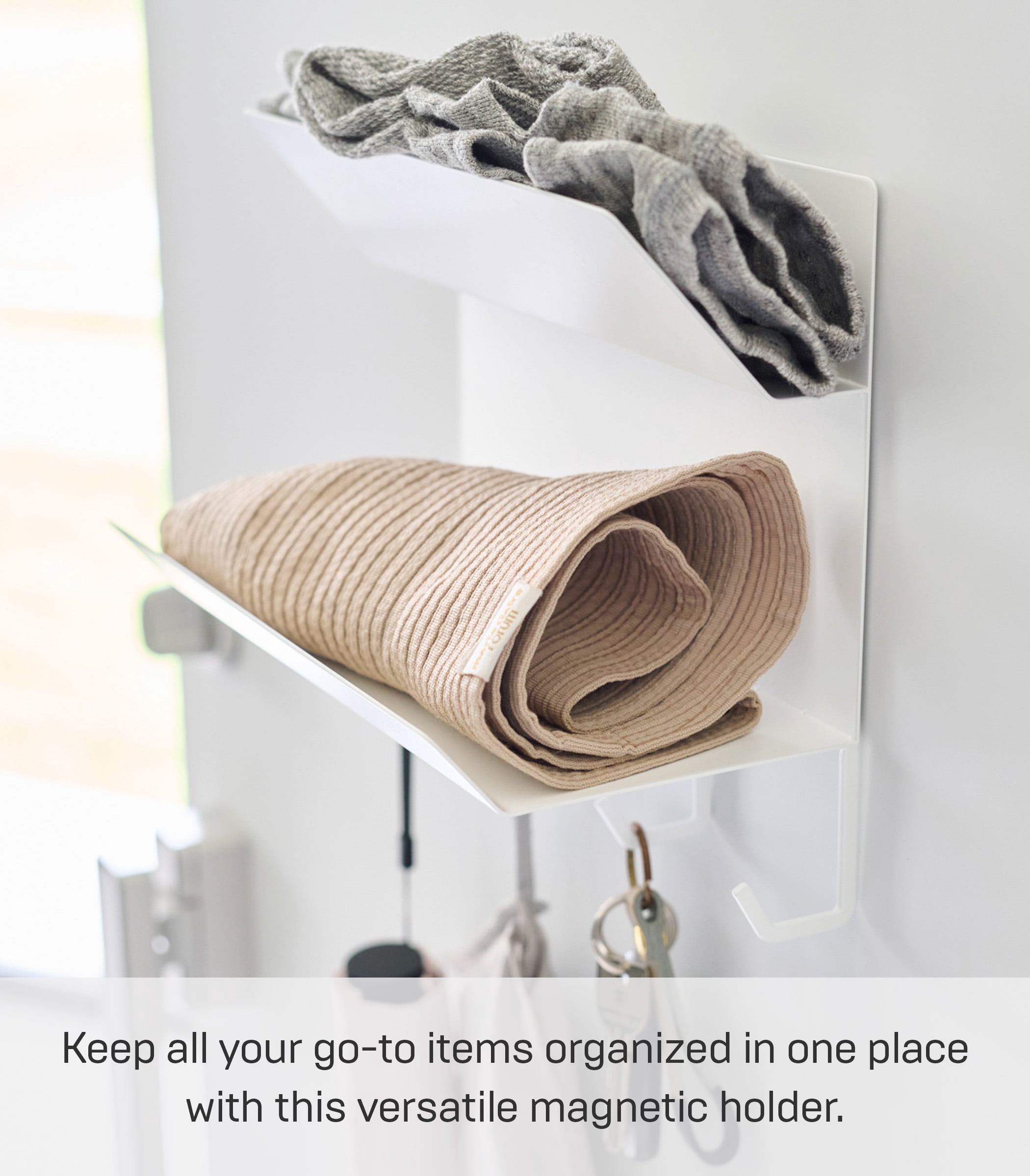 Yamazaki Home Magnetic Entryway Rack, White, Steel, Magnetic