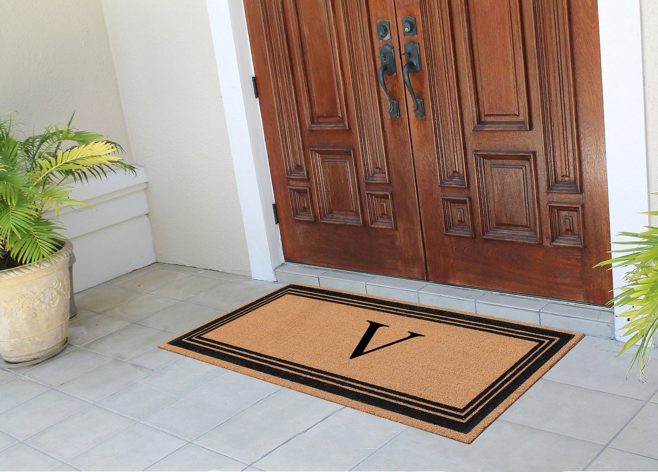 A1HC Natural Coir Flock Monogrammed Door Mat for Front Door, 30x60, Anti-Shed Treated Durable Doormat Outdoor Entrance, Heavy Duty, Thin Profile, Easy to Clean, Long Lasting, Front Door Entry Doormat
