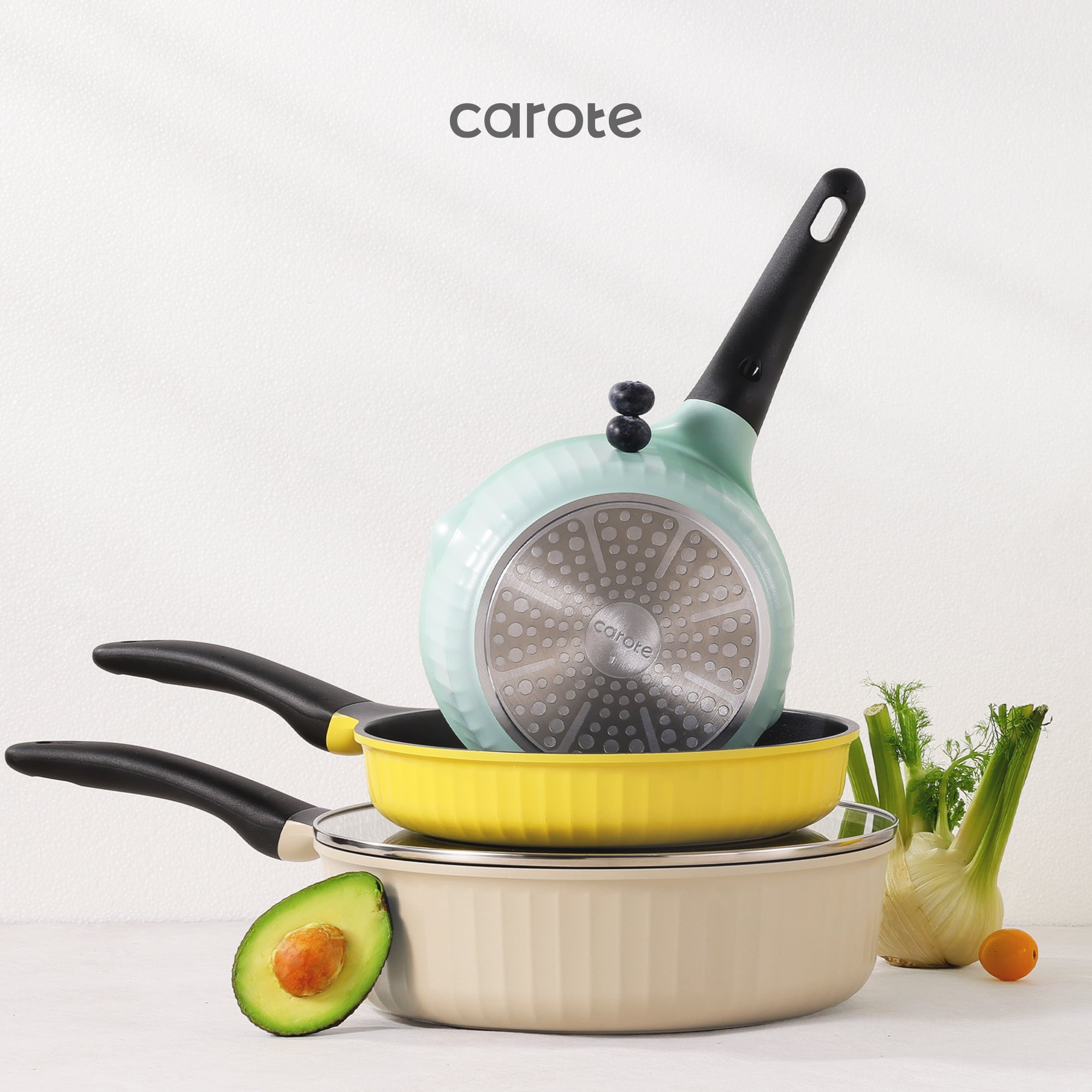 Carote Nonstick Cookware Sets, 8 Pcs Non Stick Pots and Pans Set, Induction Cookware, Oatmeal