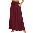 thumbnail image 3 of Women'S Flowy Maxi Skirt Summer Pleated High Waisted Casual Long Skirts with Pockets Red M, 3 of 8