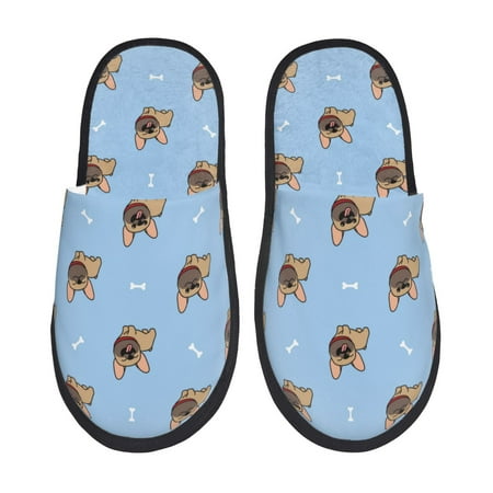 Balery Brown French Bulldog Slient Indoor Furry Fleece Comfort House Shoes Soft Non-Slip Home Shoes Cotton slippers House Slippers-- Medium