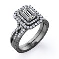 thumbnail image 5 of JeenMata Certified - Twisted - 1.5 Carat Emerald Cut Moissanite - Filigree Band - Double Halo Design Wedding Ring Set - 18K Black Gold Plating over Silver, 5 of 7
