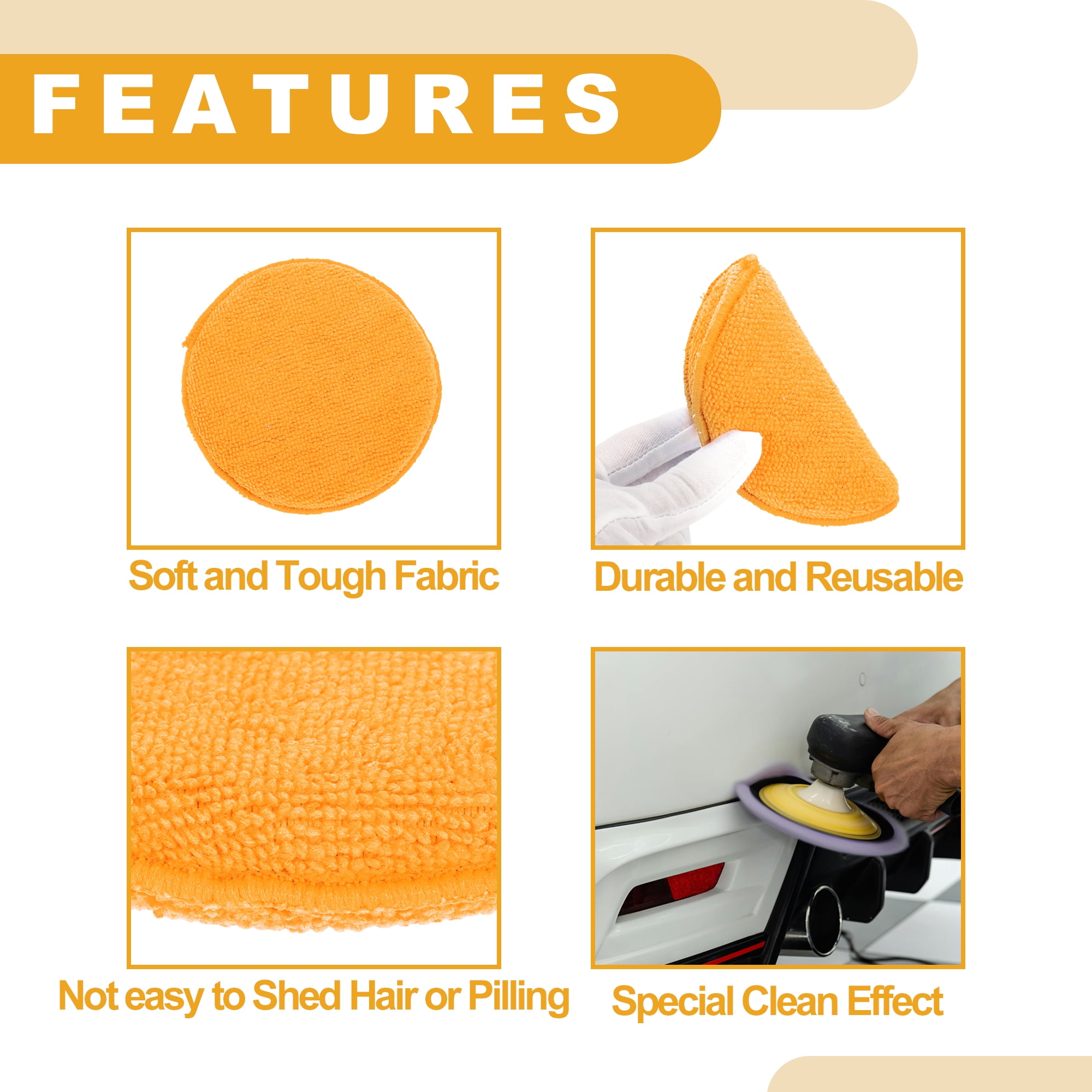 6Pcs 12.5cm Universal Microfiber Polishing Buffing Pad Auto Woolen Buffing Waxing Pad Car Polisher Buffer Drill Attachment Tangerine