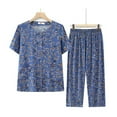 thumbnail image 2 of Tnhcen Women's Fashion Floral Print Short Sleeve Crewneck Button-Front Sleepwear Set | Loose Fit Top+Pants | XL-5XL | Soft Cotton Loungewear, 2 of 3