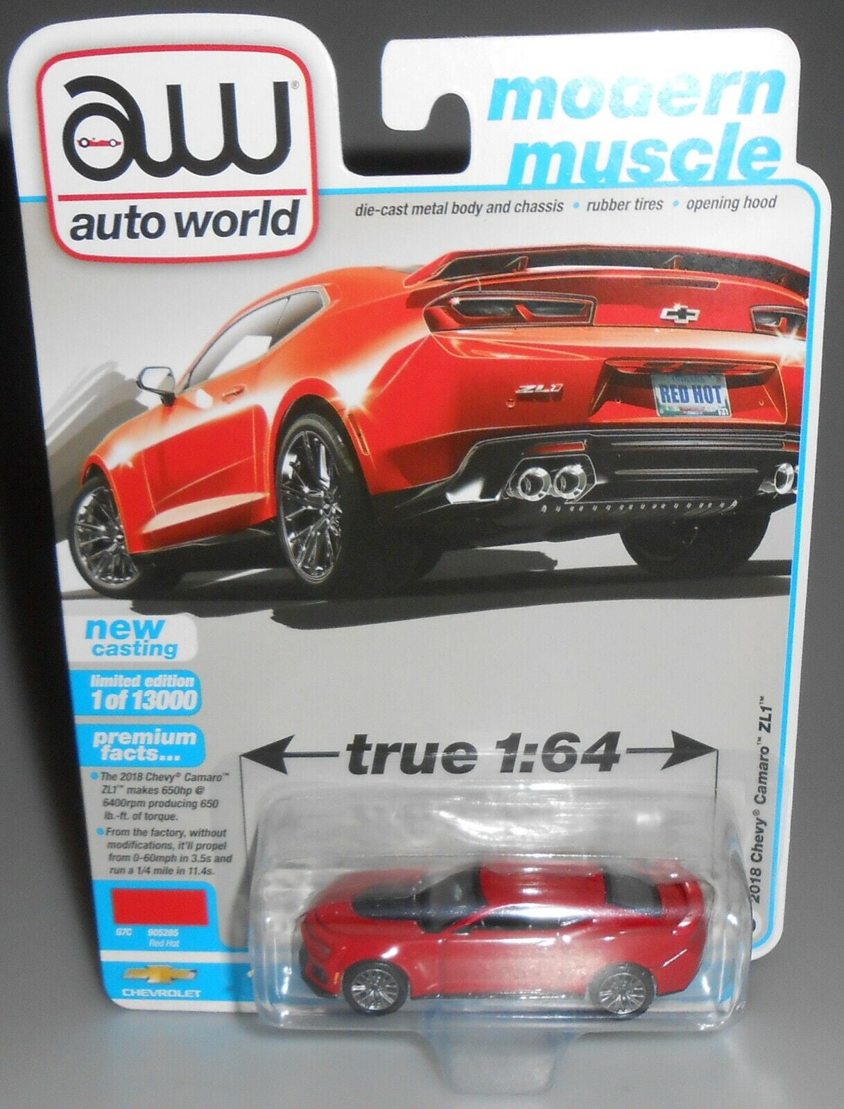 2018 Chevrolet Camaro ZL1 Red Hot "Modern Muscle" Limited Edition to 13000 pieces Worldwide 1/64 Diecast Model Car by Auto World