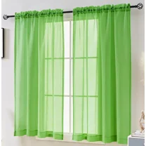 Home Mart Goods Lime Green Solid Color Rod Pocket Sheer Glam Elegant Curtain Set 63" Long - 2 Panels