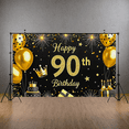 thumbnail image 6 of Glamorous Gold Black 90th Birthday Banner with Balloons Stars Fireworks Background for Birthday Party Decorations Photography Props Party Supplies Backdrop Decor, 6 of 8