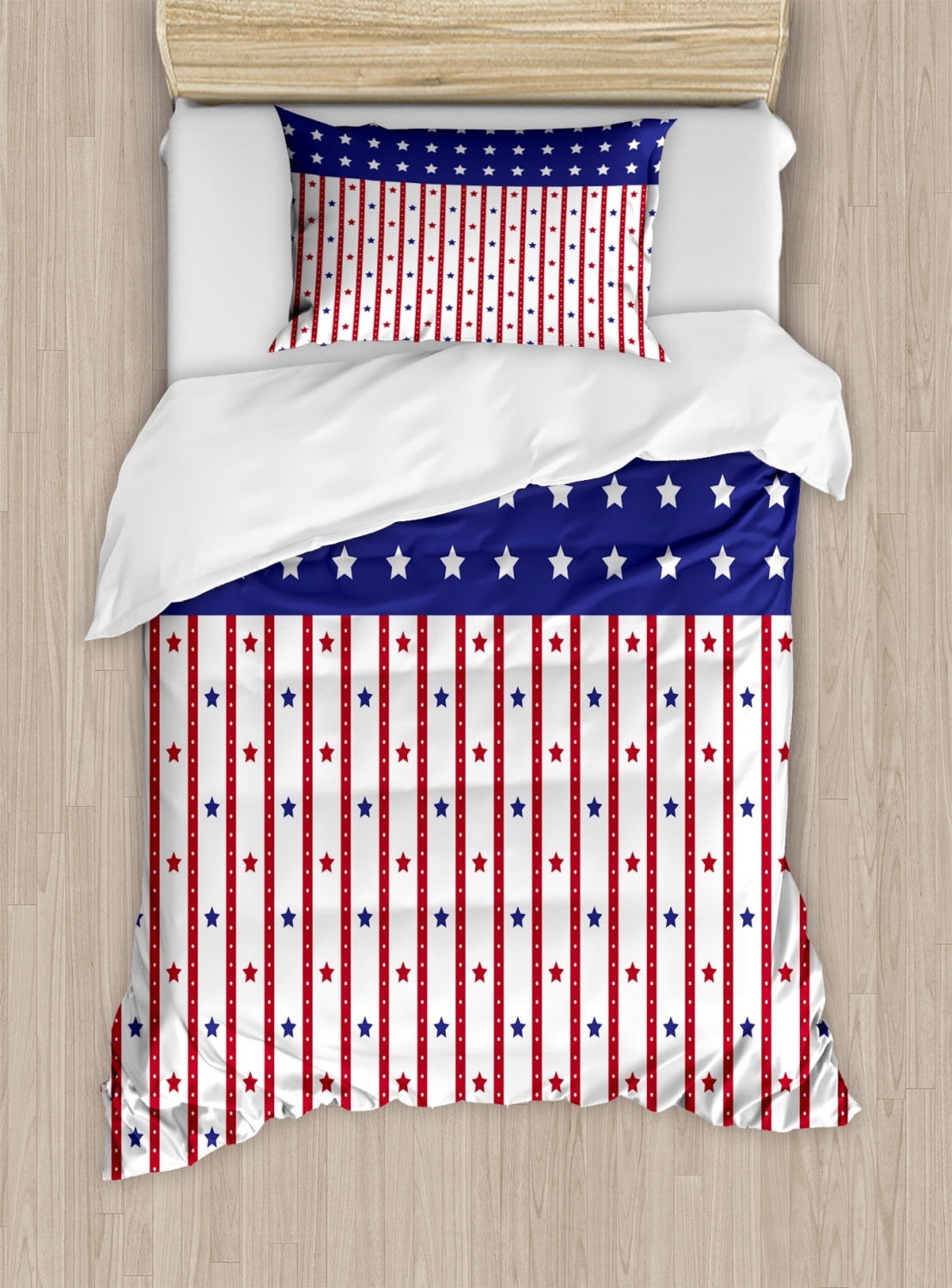 USA Duvet Cover Set, American Flag with Stars and Stripes Nationality