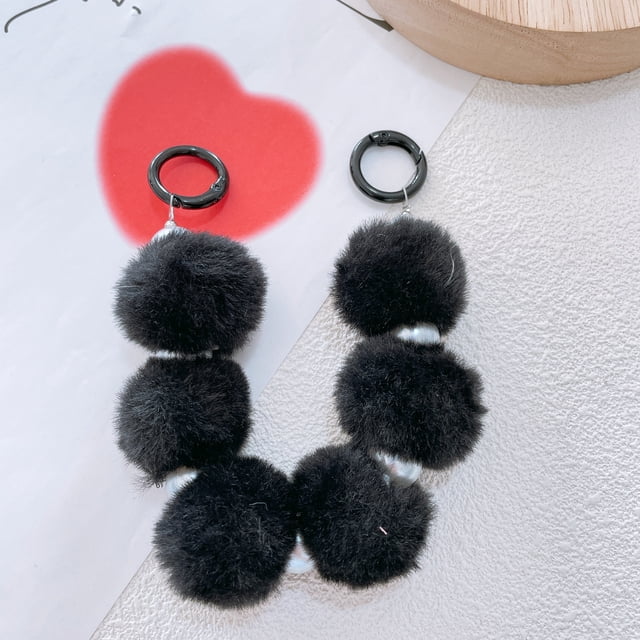 Colgante de bola de peluche para teléfono móvil, cadena de perlas, adornos de cuentas, llavero peludo para otoño e invierno, bolso, joyería