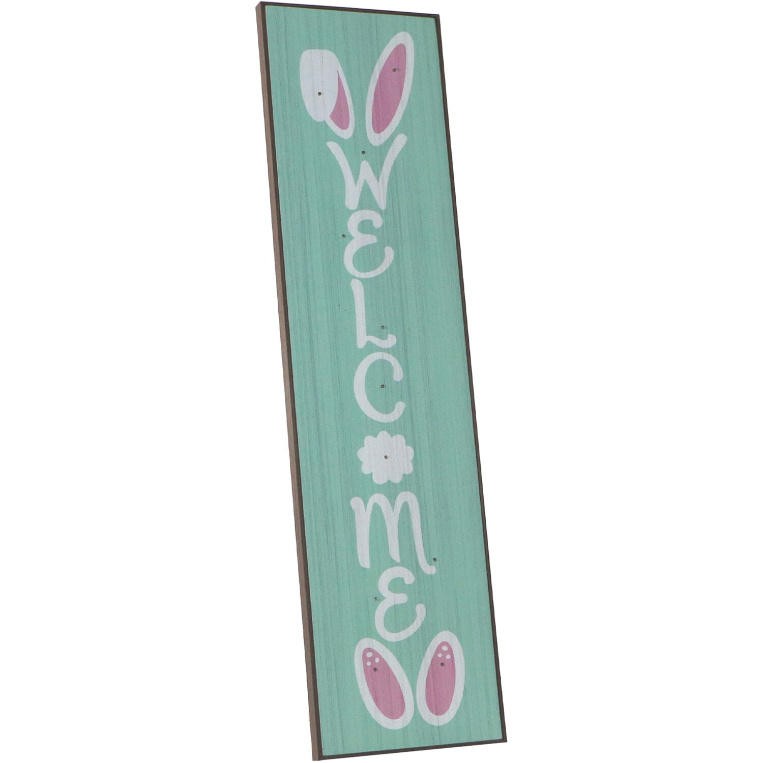 45-In. WELCOME Porch Leaner Sign with Battery-Operated LED Lights and Bunny Ears, Festive Spring Decoration, Blue