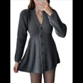 thumbnail image 3 of Vestido Mini de Punto con Cuello en V, Larga y Botones para Mujer Gris M, 3 of 10