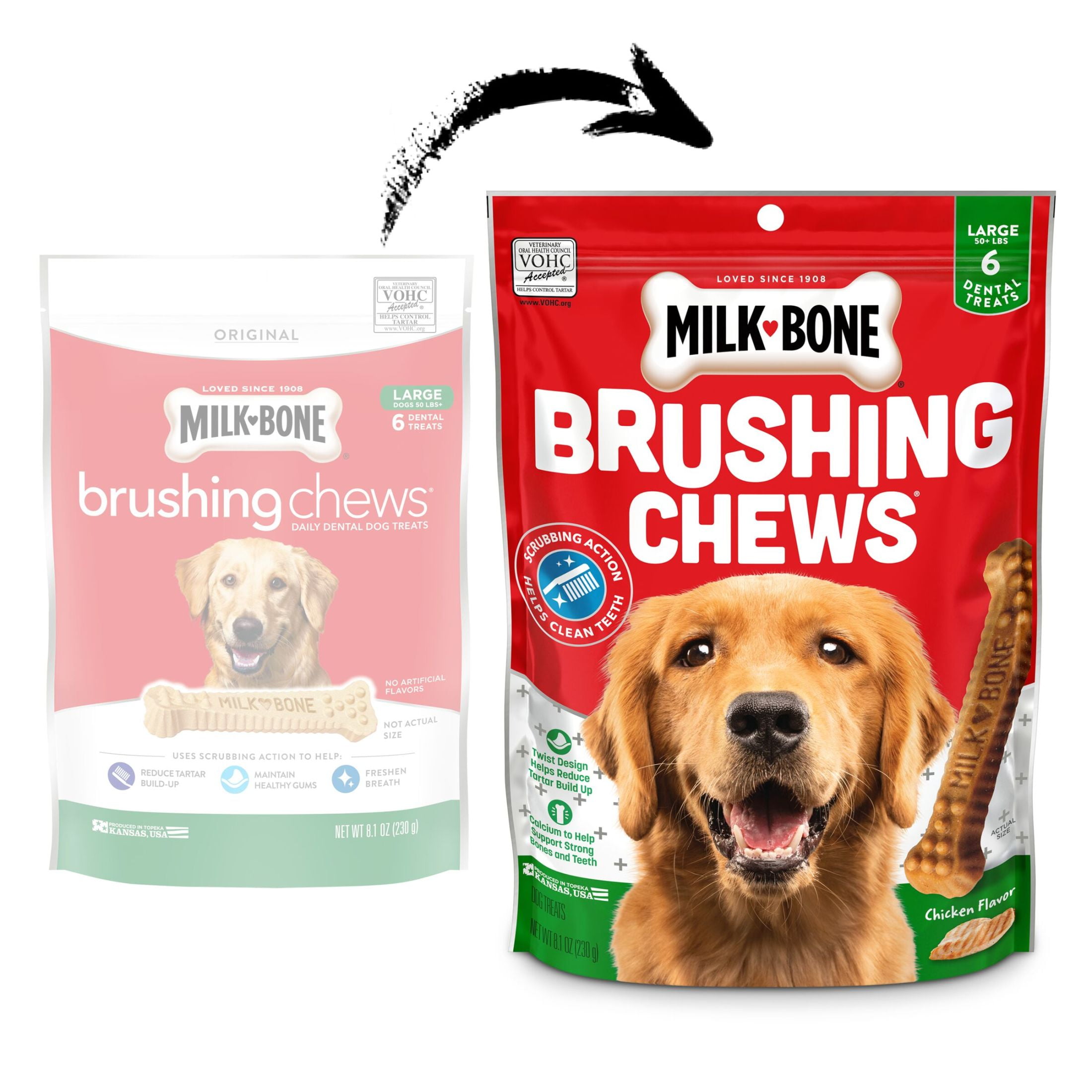 (2 pack) Milk Bone Brushing Chews Original Chicken Flavor Daily Dental Dog Treats, Large, 8.1 Ounce Bag