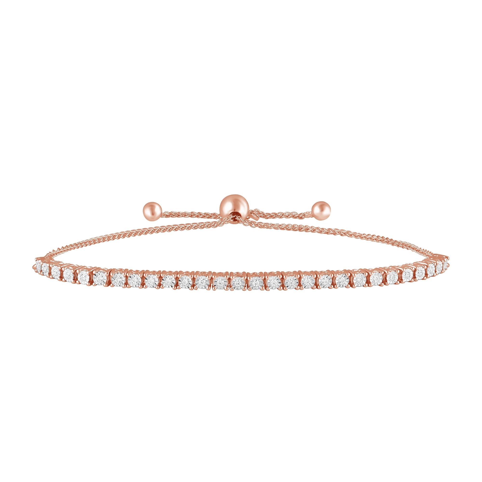 1/2 Carat T.W Sterling Silver Pink Plated Hoop Earring and Bolo Bracelet 2 Pcs set