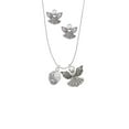 thumbnail image 2 of Delight Jewelry Silvertone Raised Flowers with Clear Crystals on Barrel Spinner Silver tone Guardian Angel Charm Necklace and Stud Earrings, 2 of 4