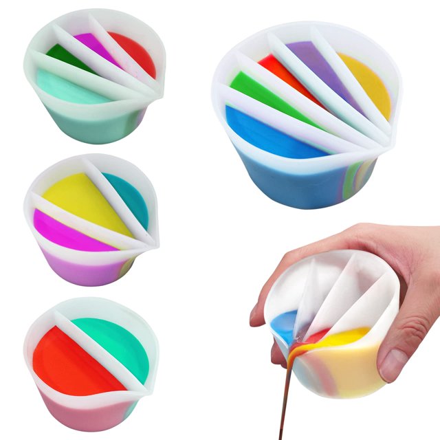 Taza dividida de silicona para arte fluido, herramientas de pintura para verter resina, accesorios de dibujo reutilizables, 4 Uds.