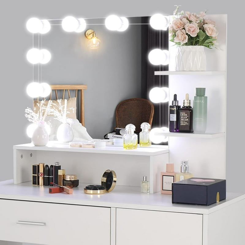 Ktaxon Vanity Set, White Dressing Table with 3-Color Lighted