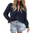 thumbnail image 1 of Timegard Womens Tops V Neck Button Hollow out Blouse Casual Ruffle Long Sleeve Shirts Tops Solid Color, 1 of 5