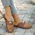 thumbnail image 4 of Rokment Womens Metallic Buckles Dressy Mules Backless Sandals Fashion Casual Leopard Leather Fishnet Mesh Patchwork Closed Toe Flat Slip on Summer Shoes Brown Size 6.5, 4 of 6