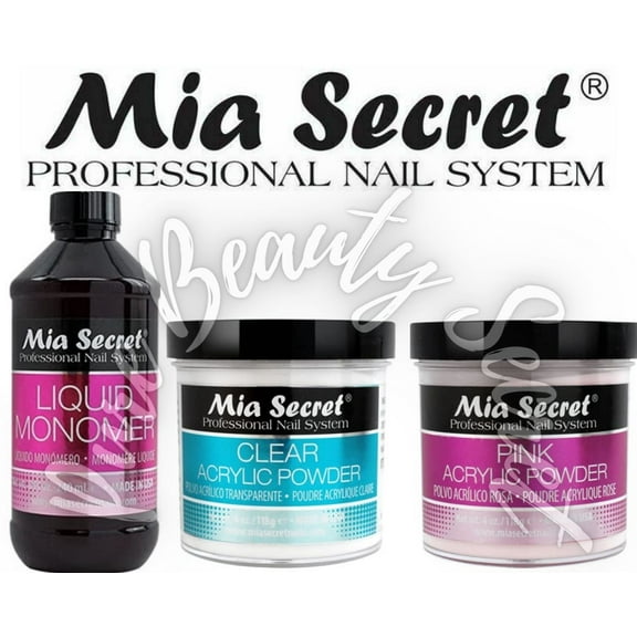 Mia Secret Liquid Monomer 8 oz   Powder 4 oz x 2 (CLEAR   PINK)