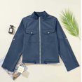 thumbnail image 4 of Womens Zip Up Jacket Roll Tab Sleeve Flap Pocket Drawstring Hem Utility Lightweight Cropped Jackets Women SoftLightweight Fall Jacket Daily Travel Outfits, 4 of 5
