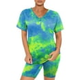 thumbnail image 6 of WAYUTE Womens 2 Piece Outfits Short Sleeve V Neck Stretchy Slim Fit Casual Sports Athletic Yoga Tie Dye Crop Top Shorts Set, 6 of 6