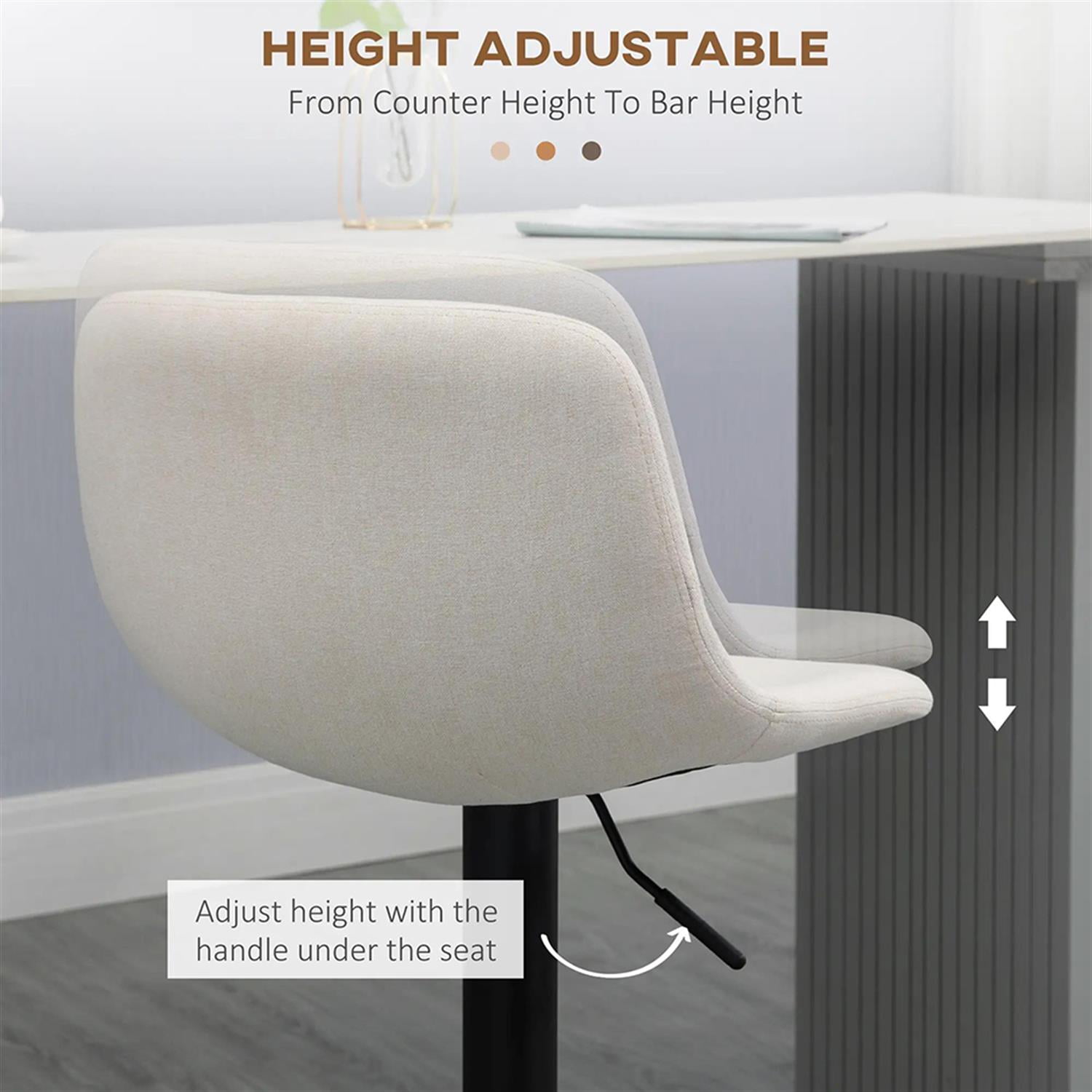 Demi Bonn Modern Swivel Bar Stool Set of 4 with Adjustable Height, Bar Height Stool with Upholstered Back and Steel Legs for Kitchen, Dinning Room, White