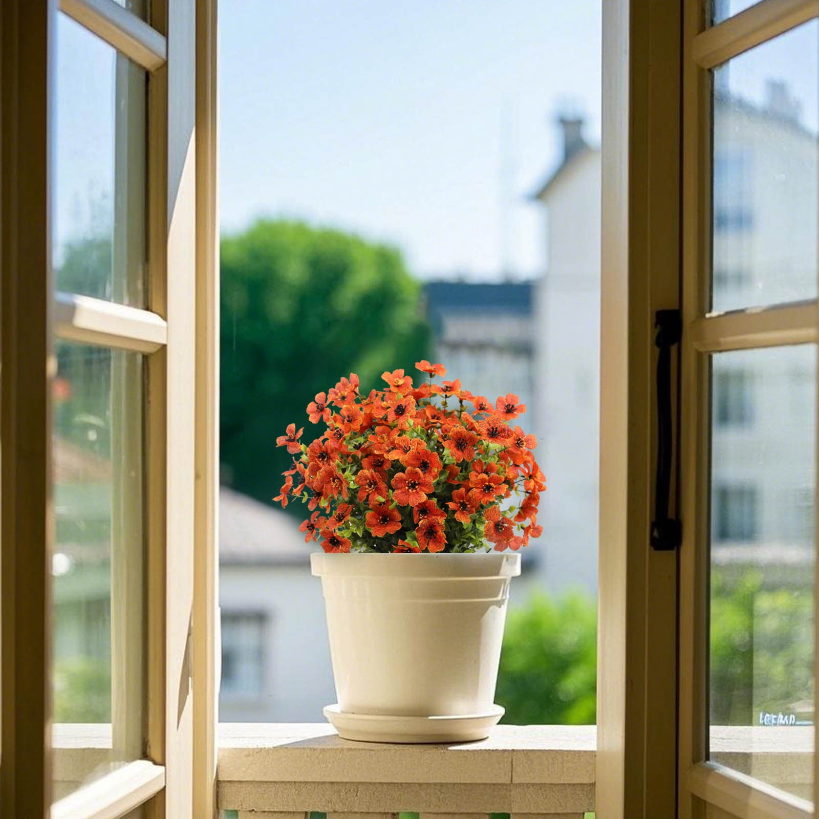 12PCS Artificial Flowers for Outdoor Decor - Resistant Silk & Plants, Real Looking Flowers for Garden, Porch & Window Box Decoration (Light Autumn Orange)