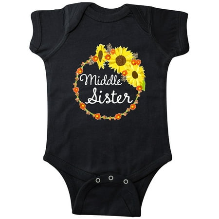 

Inktastic Middle Sister Sunflower Wreath Gift Baby Boy or Baby Girl Bodysuit