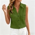 thumbnail image 3 of Stamzod Sleeveless Button Up Shirt Women Summer Cotton Linen Tank Tops Dressy Casual Collared Blouses with Pocket Green XL, 3 of 8