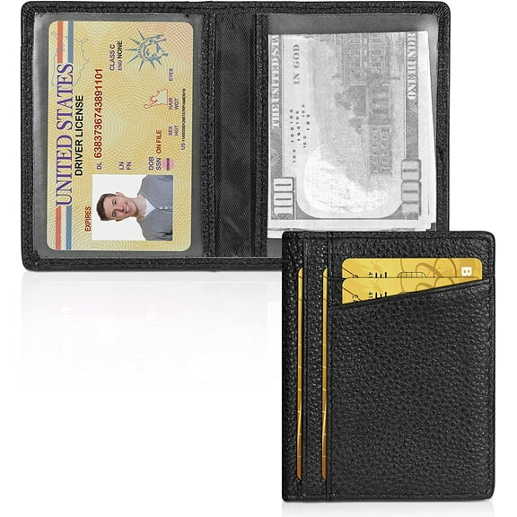 Slim Mimalist Wallet - Premium Leather RFID Blockg Front Pocket Wallets with 8 Card Slots and 2 ID Wdow, Black