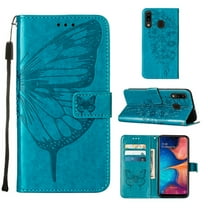 Galaxy A30 / A20 Phone Case, Dteck Embossed Butterfly PU Leather Wallet Foilo Case Stand Protective Cover with Hand Strap [Built-in card slots/money pocket] for Samsung Galaxy A30 A20, Blue