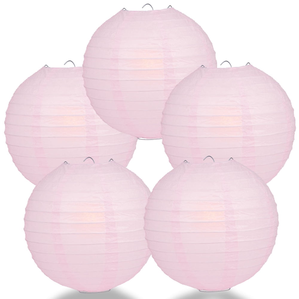 (5-PACK) 12' Pink Round Paper Lantern, Even Ribbing, Hanging Decoration