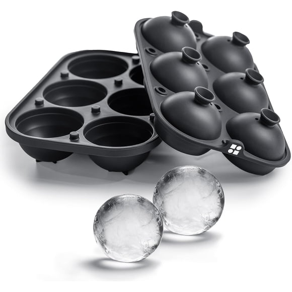 Moules à Glaçons – Grand Moule à Glace et Sphère en Silicone avec Entonnoir Intégré Facile à Remplir, Moules à Glace Ronds et Carrés de 2 Pouces pour Cocktails et Bourbon