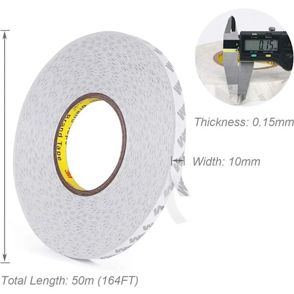 Double-sided tape, transparent 3M 9080 strong double-sided tape length 50 m, width 10 mm, thickness 0.15 mm for crafts