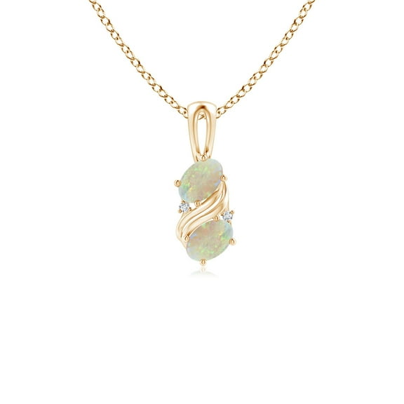 Angara Natural Opal Necklace - Two Stone Opal Pendant Necklace in 14K Yellow Gold for Women (Size-5x3mm) - October Birthstone Jewelry | 14K Yellow Gold Necklace