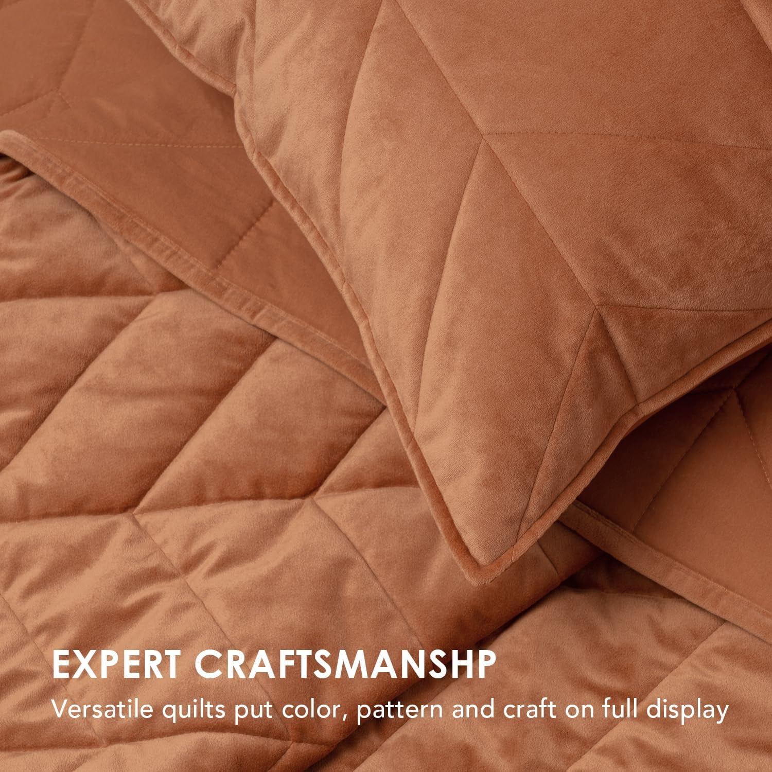 EVERGRACE 3 Pieces Luxurious Velvet King Quilts, Ultra Soft Lightweight Velvet Comforter Set, Matelasse Oversized Bedspread Coverlet for All Season with 2 Shams, Burnt Orange, 108''x96''