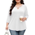 thumbnail image 4 of Vivianyo HD Women's V Neck Tunic Shirt, Curved Hem Three Quarter Sleeve Solid Top for Women, Fall Stretch Casual Shirt for Shopping Trips and Daily Errands, Sizes L-5XL, 4 of 8