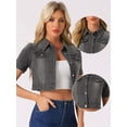 thumbnail image 2 of DARING DIVA Women's Short Sleeves Crop Button Down Denim Jacket XL Dark Gray, 2 of 6