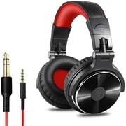 Dj Headphones Over-Ear With Cable Closed Studio Headphones With Mic, Adapter-Free Studio Headphones With Share Port Stereo Headphones In Red