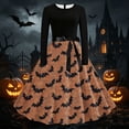 thumbnail image 2 of Halloween Costumes Women , Ladies Casual Dress Gothic Retro Fashion Print Long Sleeve A Line Pleated Swing Dress Round Neck Vintage Witch Party Cocktail Dresses, 2 of 6