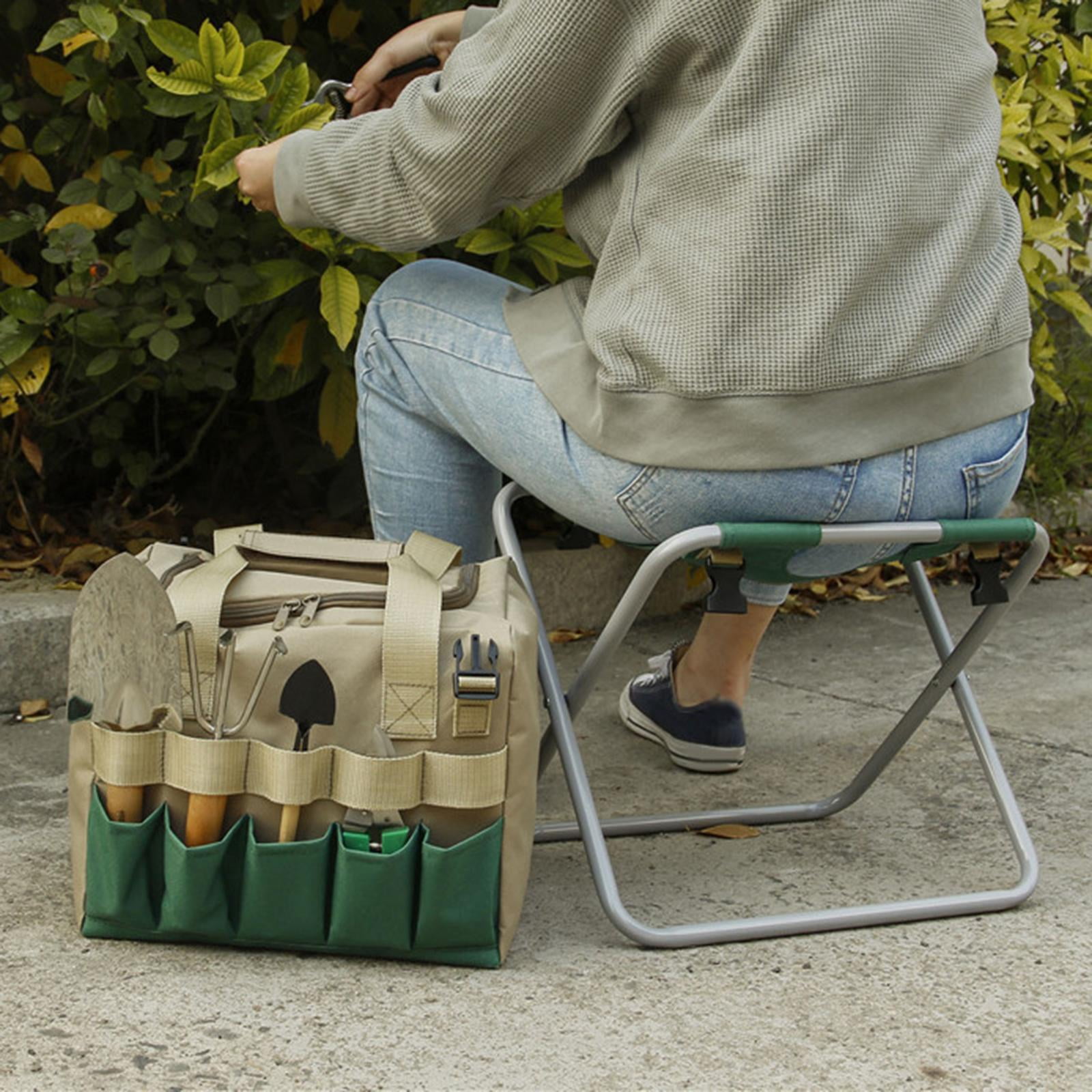 Fzaqwen Garden Kneeler and Seat with Tool Pouches, 2-in-1 Foldable Garden Bench Garden Stools, Portable Garden Kneeling Pad