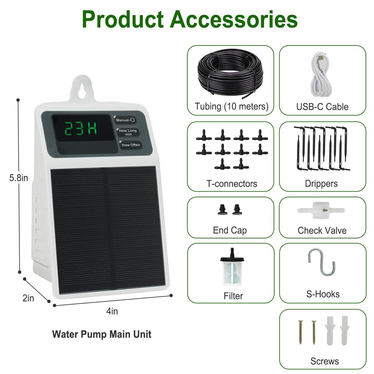 Easy Solar-Powered Drip Irrigation Kit - Automatic Watering System for Garden, Patio & Houseplants - Includes Water Pump, 33ft Tubing, 10 Drippers - Saves Time & Water