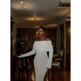 thumbnail image 5 of Women'S Fall Off Shoulder Bodycon Sweater Dress Formal Long Sleeve Elegant Club Party Midi Maxi Dresses White M, 5 of 9