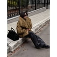 thumbnail image 6 of Female Faux Fur Coat Faux Fur Jacket Long Sleeve Lapel Furry Winter Jackets Parka Short Coat Brownish-Black L, 6 of 8