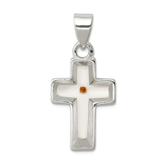 925 Sterling Silver Solid Polished Enameled With MuStard Seed Religious Faith Cross Pendant Necklace 25x12mm Wide Pendan