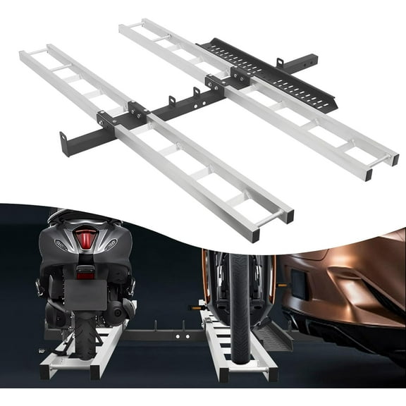Miumaeov 600Lbs Double Motorcycle Carrier, Hitch Mount Bike Rack Platform, for Dirt Bikes, Motorcycle for Maximum Tire Width of 4" Motorcycle Tire Width