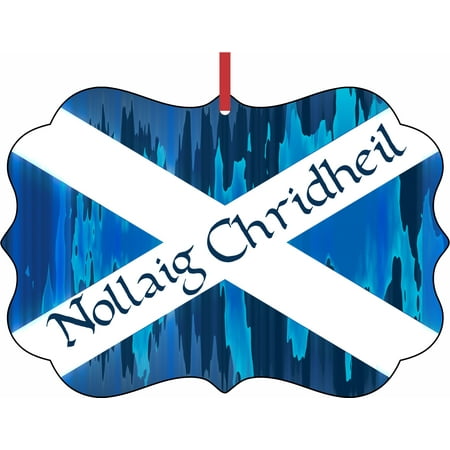 Flag of Scotland Nollaig Chridheil Elegant Aluminum SemiGloss Christmas Ornament Tree Decoration - Unique Modern Novelty Tree Décor