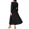 thumbnail image 3 of INSPIRE CHIC Women's Pleated Dress Puff Long Sleeve V Neck Belt Waist Dress S Black, 3 of 7